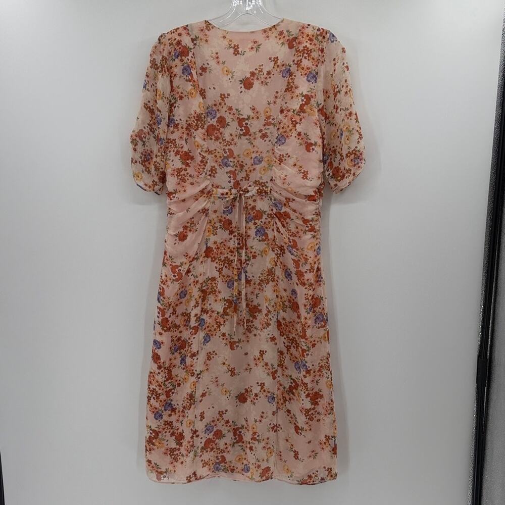 Sundance Women's Catalog Peach Floral Print 100% Silk Ruffle Midi Dress - 6 - Picture 7 of 7